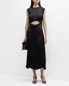 Loulou Studio Copan Cutout Sleeveless Satin Midi Dress In Black