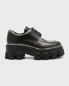 Prada Monolith Sharp Leather Lug-sole Lace-up Shoes In Nero Argen