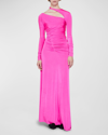 Victoria Beckham Asymmetric Cutout Ruched Stretch-jersey Maxi Dress In Fuchsia
