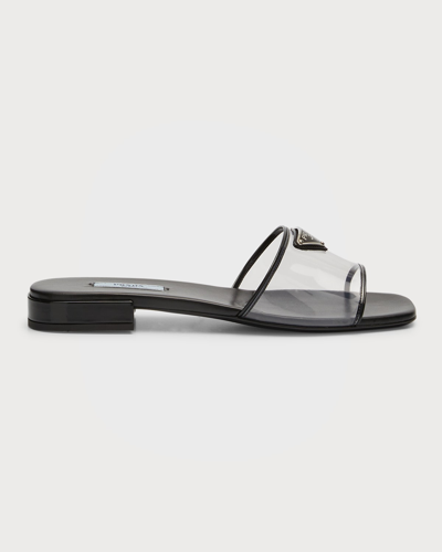 Prada Ciabatte Clear Flat Sandals In Nero ModeSens
