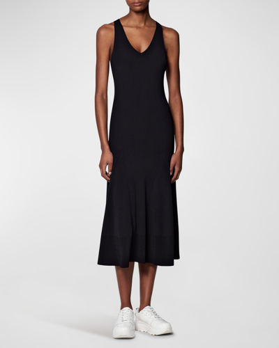 Another Tomorrow Deep V Tank Knit Dress In Black