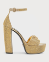 Prada Embellished Satin Platform Sandals In Platino