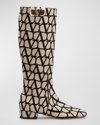 Valentino Toile Iconographe Vlogo Type Boots In Naturale Nero