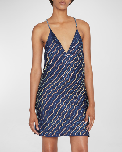 Marni Wavy Sequin Mini Dress In Navy Blue