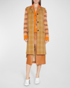 Marni Suede-collar Check Long Waistcoat Vest In Apricot