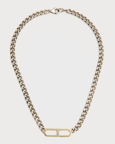 Sheryl Lowe Yellow Gold Pave Diamond H-link On Sterling Silver Flat Curb Chain In Mixed