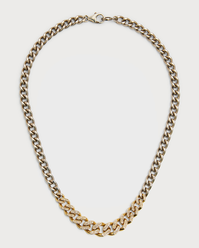 Sheryl Lowe Mixed Metal Pave Diamond Graduated Curb Chain Necklace