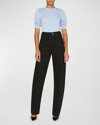 Frame Frankie Ruched Puff Sleeve Tee In Noir