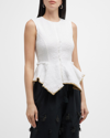 Tory Burch Sleeveless Tweed Peplum Top In Vanilla