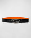 Santoni Men's Oval S-logo Cuttable Leather Belt In Black