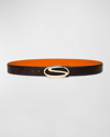 SANTONI MEN'S OVAL S-LOGO CUTTABLE LEATHER BELT