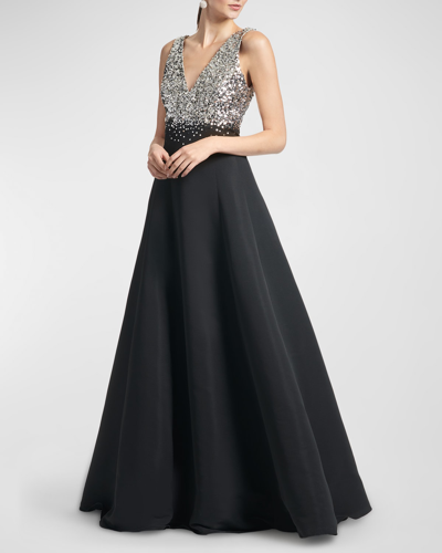 Sachin & Babi Caterina Sequin Flared Gown In Silver Black