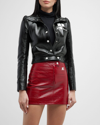 Courrèges Logo-print Faux-leather Cropped Jacket In Black