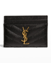 Saint Laurent Ysl Grain De Poudre Leather Card Case, Golden Hardware In Light Chartreuse