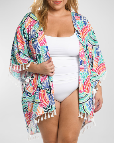 La Blanca Plus Size Waves Kimono In Multi