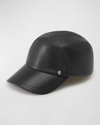 Helen Kaminski Logo Leather & Cotton Baseball Cap In Black Nappa