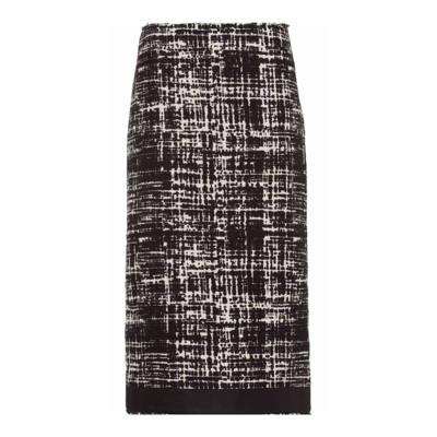 Prada Tweed-print Pencil Skirt W/ Re-nylon Trim In Black
