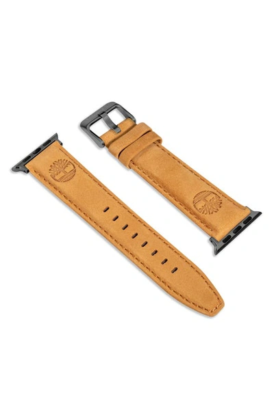 Timberland Leather 20mm Smartwatch Watchband In Wheat