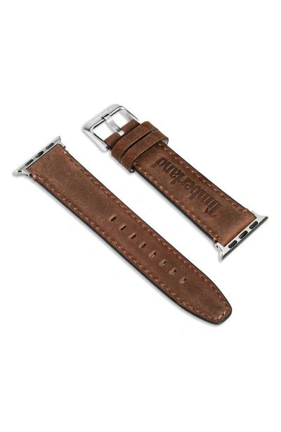 Timberland Barnesbrook Water Repellent Leather 20mm Smartwatch Watchband In Brown