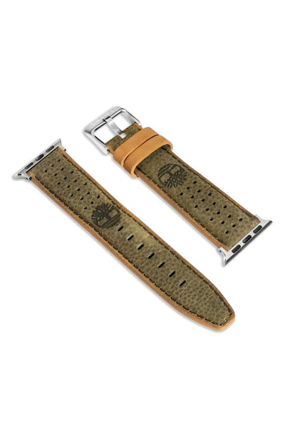Timberland Daintree Water Repellent Leather 20mm Smartwatch Watchband In Green Dark