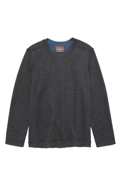 Johnston & Murphy Kids' Solid Reversible Crewneck Long Sleeve T-shirt In Charcoal/ Blue