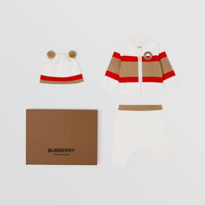 Burberry Childrens Logo Graphic Wool Blend Three-piece Baby Gift Set In Ivory