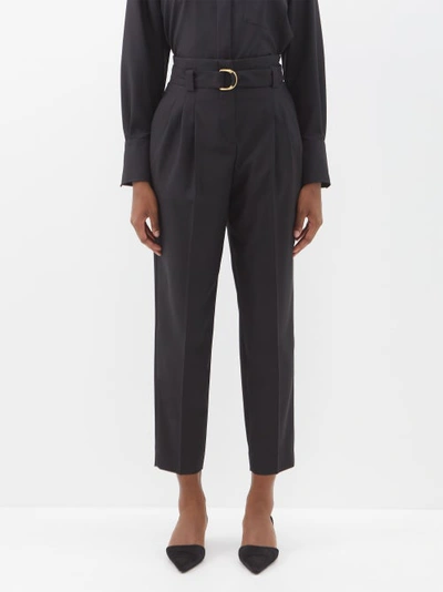 Another Tomorrow Paperbag Pleated Trousers In Black
