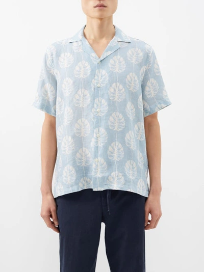 Frescobol Carioca Roberto Leaf-print Linen Shirt In Cool Blue