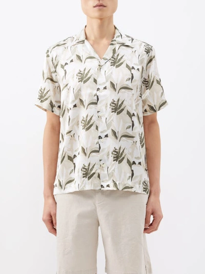 Frescobol Carioca Roberto Leaf-print Linen Shirt In Dark Oak
