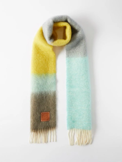 Loewe Anagram-patch Striped Mohair-blend Scarf In Multicolor