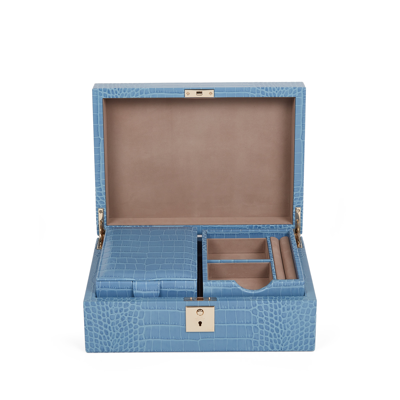 Smythson Jewellery Box With Travel Tray In Mara In Nile Blue