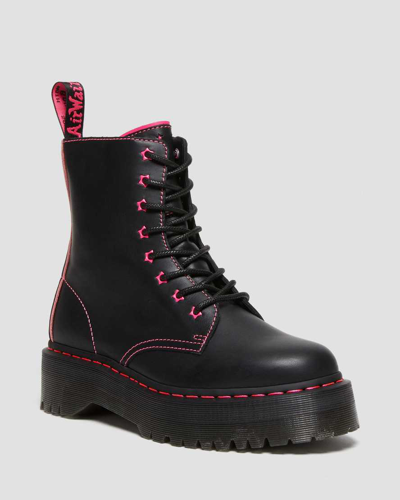 Dr. Martens' Jadon Ii Boot Neon Star Leather Platforms Boots In Black,clash Pink