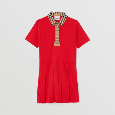 Burberry Kids' Girl's Sigrid Vintage Check Polo Shirt Dress In Bright Red