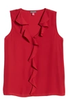 Vince Camuto Ruffle Neck Sleeveless Georgette Blouse In Dark Red