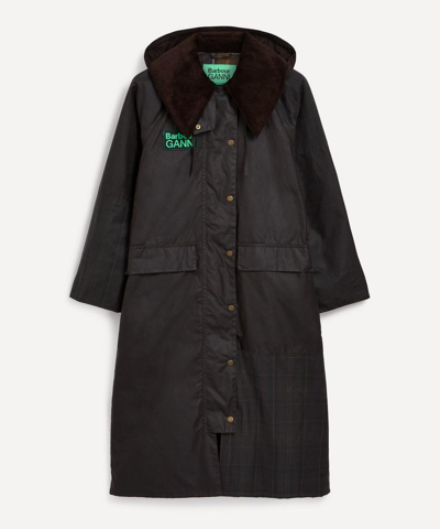 Barbour X Ganni Burghley Waxed Cotton Jacket In Blue