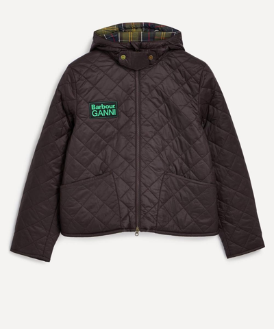 Barbour X Ganni Liddesdale Reversible Quilted Jacket In Dark Brown / Classic