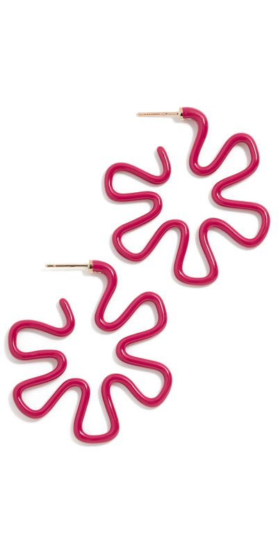 Bea Bongiasca Pink Enamel Flower Hoop Earrings In Bubble Gum Pink