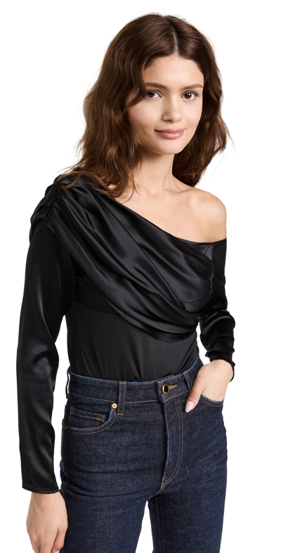 L'agence Hattie One-shoulder Long Sleeve Velvet Top In Black