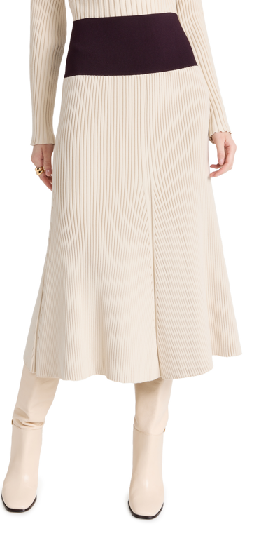 Tory Burch Rib-knit Flared Midi-skirt In Sand Khaki