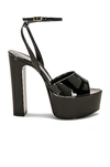 Saint Laurent Rossy 100 Patent Leather Platform Sandals In Nero