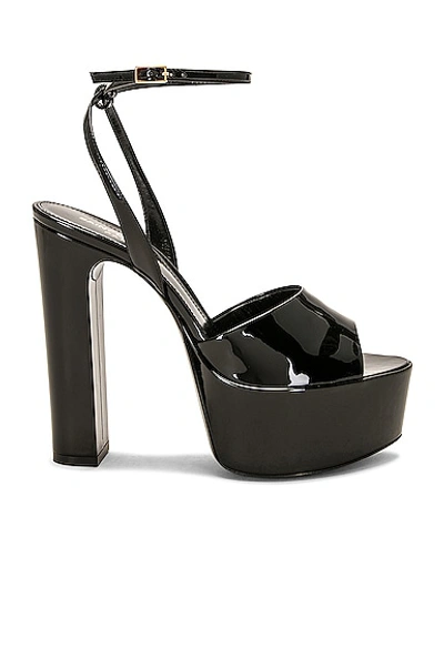 Saint Laurent Sexy 95 Patent Platform Sandal In Black