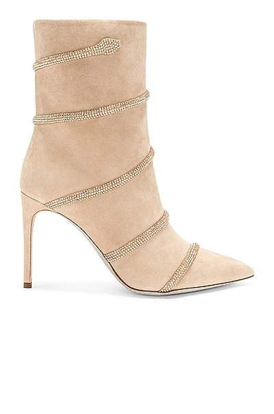 René Caovilla 100mm Mid Boot In Ivory & Golden Shadow