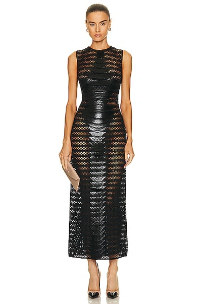 Alaïa 3d Scalloped Mesh Paneled Maxi Dress In Black