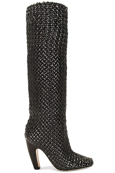 Bottega Veneta Mini Lido Weave Knee Boots In Black