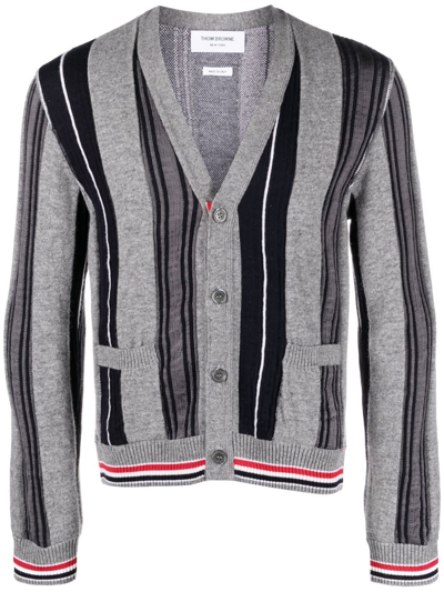 Thom Browne Multi-stripe Button-front Cardigan In Grey