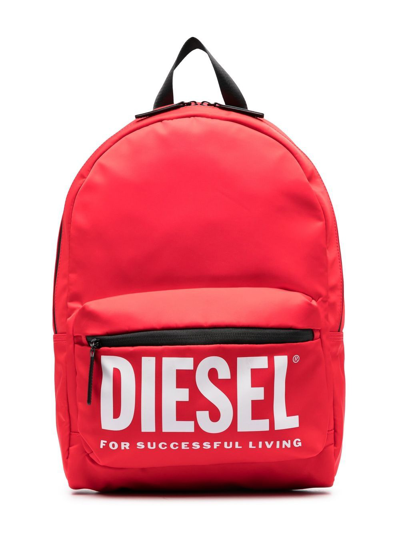 Diesel Kids' Logo-print Zip-fastening Backpack In Red