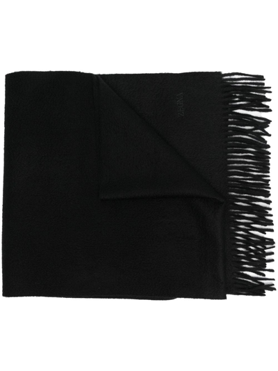 Zegna Fringed-edge Cashmere Scarf In Black
