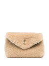 Saint Laurent Puffer Small Ysl Shearling Pouch Clutch Bag In 9590 Natural Beige/ Brick