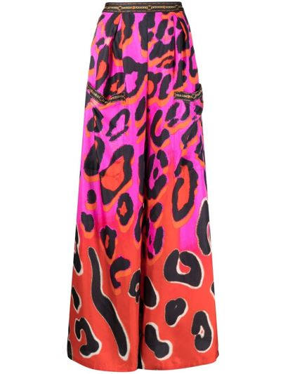 Camilla Graphic-print Wide-leg Trousers In Pink