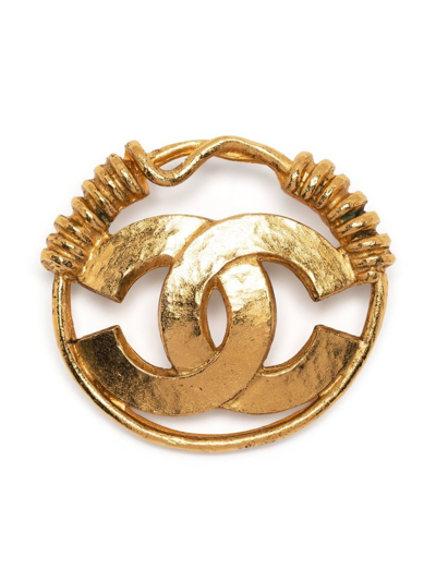 Pre-owned Chanel 1994 Cc Wire-detailed Brooch In Gold